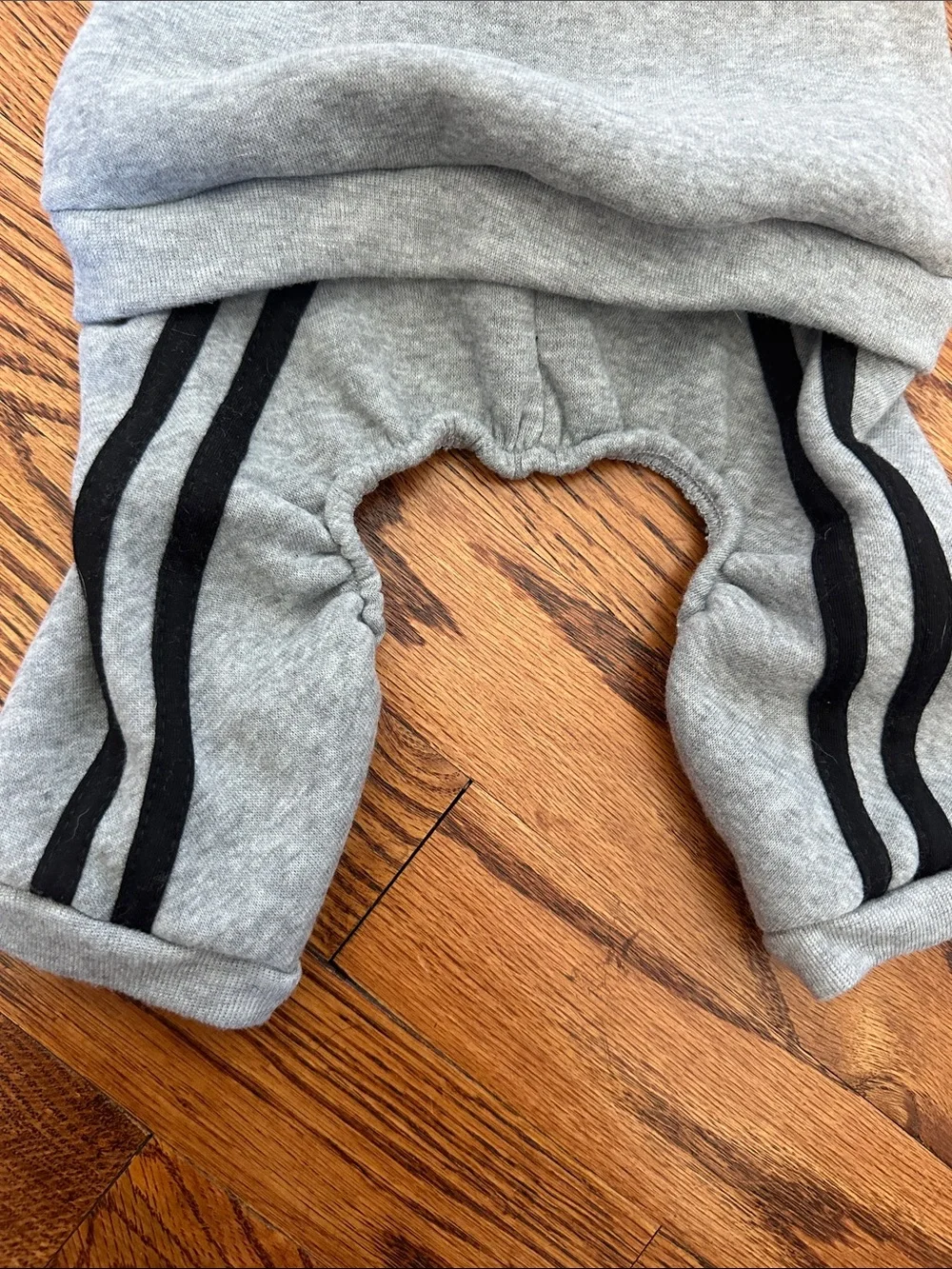 Dog Gray Hoodie Jumpsuit with Black Stripe Accent - 